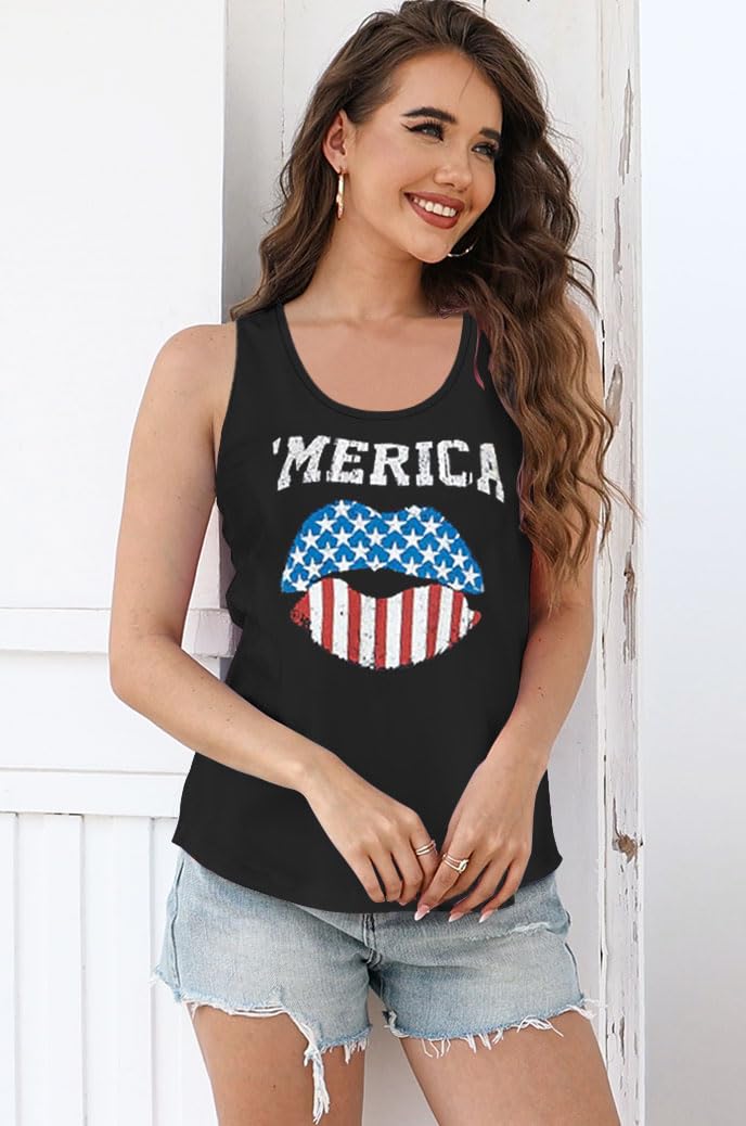 ETCYY Tank Tops for Women Tie-Dyed Workout Yoga Summer Sleeveless Athletic Tops Loose Fit Shirts,American Flag,Large - Image 2